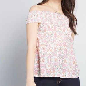 New ModCloth Off-The-Shoulder Vibrant Colorful Floral Pattern Top Women’s Small